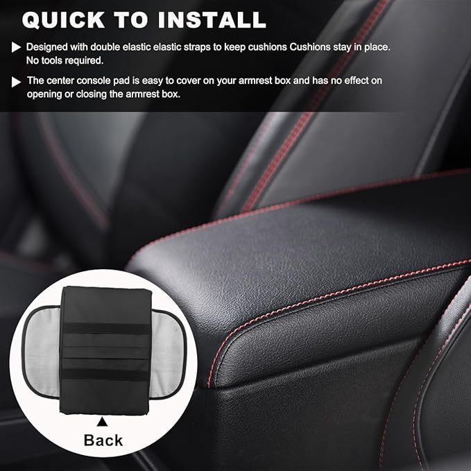Car Center Console Cover, 12.6"×8.7" Waterproof Leather Auto Armrest Box Protector Elbow Pillow with Storage Pocket, Comfortable Memory Foam Arm Rest Box Cushion Pad, Car Accessories (Black)