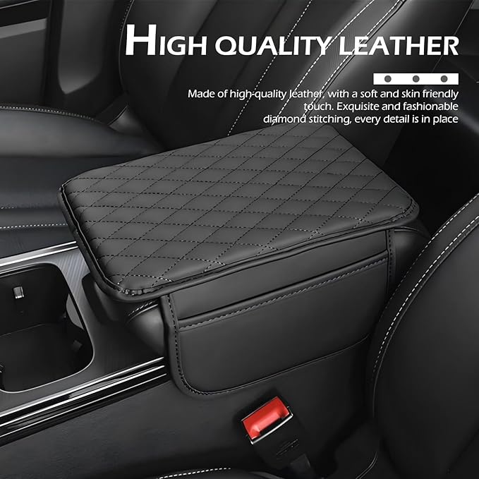 Center Console Cover, Microfiber Leather Arm Rest Cover Cushion with 2 Storage Bags, Middle Console Protective Cover, Car Accessories for Women, Universal for Trucks, Cars, SUVs (Black)