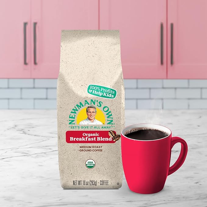 Newman's Own Organics Breakfast Blend, Ground Coffee, Fair Trade Certified, Medium Roast, Bagged 10oz