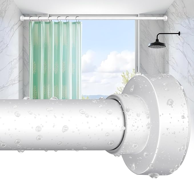 YNL Tension Shower Curtain Rod 34-96 Inches（2.8-8ft) Adjustable Spring Shower Rod No Drilling, Non-Slip, Never Rust, Stainless Steel, Suitable for Bathroom Window Kitchen,White