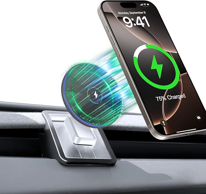 Phone Mount Holder Only for Tesla Model 3 Highland Model Y Juniper 2026 with 15W Wireless Charging, Tesla Phone Charger for Magsafe, Model 3 Model Y Accessories 2025, for iPhone 16 15 14 13 12 Series