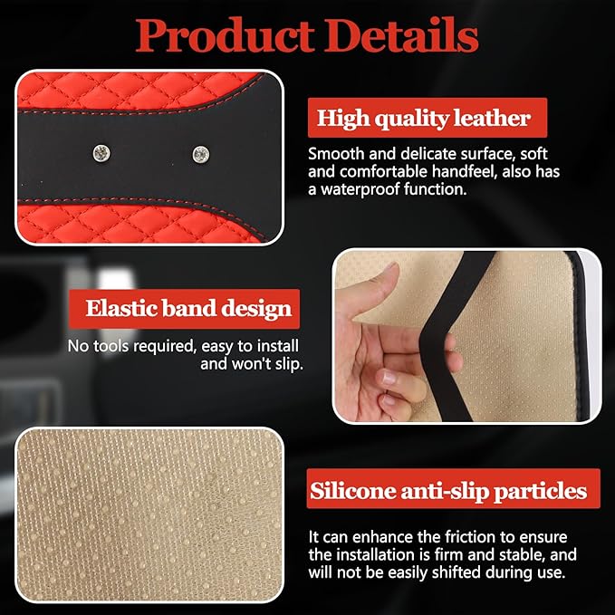 Bling Crown Car Center Console Cover, 12.7"×7.7" Armrest Cover for Cars, Waterproof Leather Arm Rest Box Pad Cushion, Universal Middle Console Cover Protector, Car Accessories (Red)