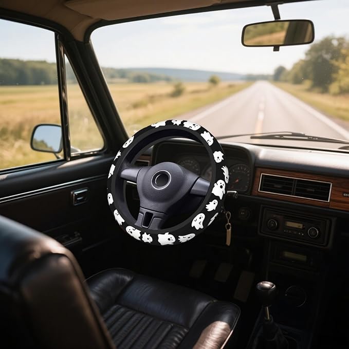 Steering Wheel Cover Accessories Neoprene Cover, Breathable Non-Slip Easy to Install Suitable for Women Men, 14.5-15.5 Inch for Car SUV Van Truck Universal - Ghost