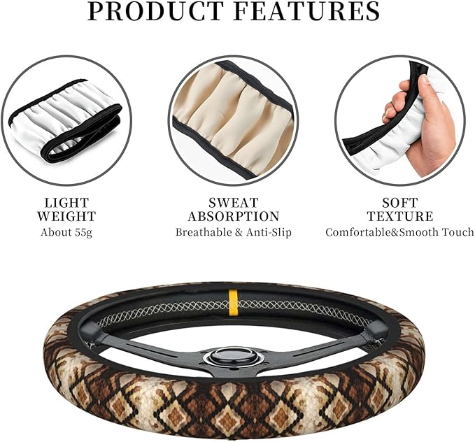 Snakes Pattern Universal Fit Steering Wheel Cover for Car, Truck, and SUV, Durable Steering Wheel Protection