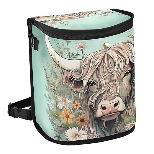MNSRUU Car Trash Can with Lid, Highland Cow Flowers Car Trash Bag Hanging Organizers and Storage for Front Back Seat, Leak-Proof Trash Bin