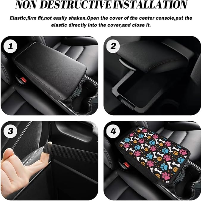BIGCARJOB Cute Paw Print Auto Armrest Cover for Center Console,Portable Car Center Console Cover with Side Storage Universal Car Armrest Storage Box Car Interior Accessories for Most Vehicles