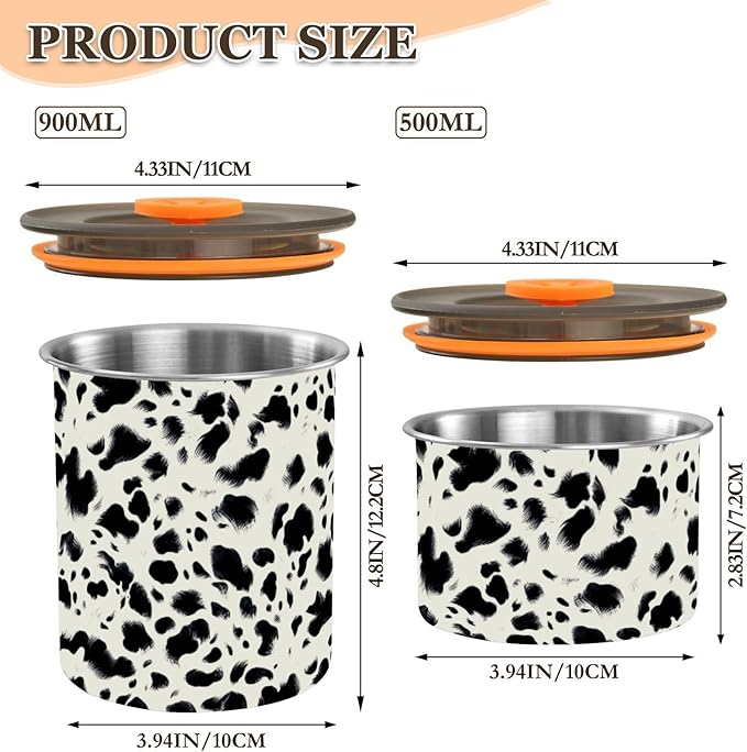 ALAZA Cow Prints Airtight Coffee Bean Canister 900ml Food Storage Containers with Lids For Gournd, Tea, Sugar, Flour, Rice, Cereal, Candy Cookie Jar