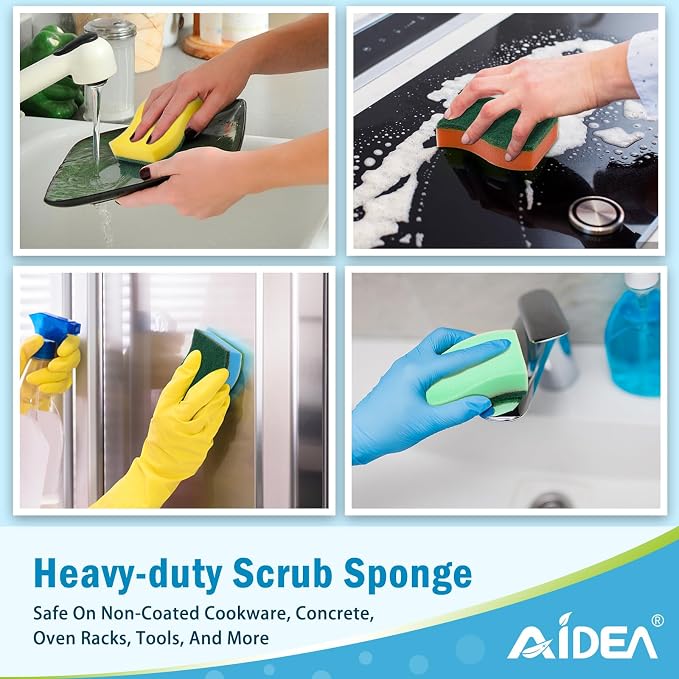 AIDEA Sponges Kitchen, 24Pack Heavy Duty Dish Sponge, Cleaning Dish Scrubber Sponge for Home and Kitchen, Stink-Free Cleaning Supplies for Pots, Pans