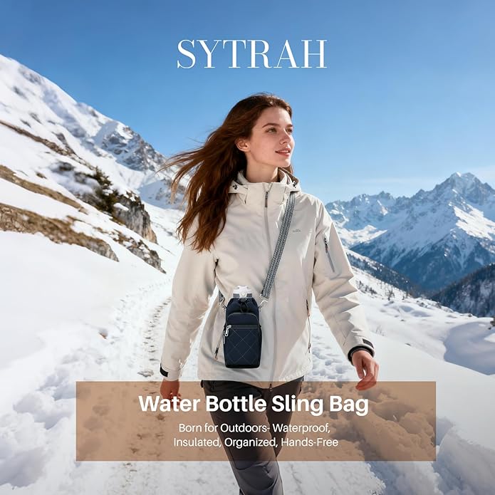 Water Bottle Carrier Bag with Strap, Water Bottle Purse with Phone Pocket 40oz for Walking Hiking