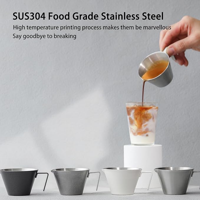 MHW-3BOMBER Espresso Measuring Cup 2oz Espresso Shot Cup Stainless Steel Sauce Cups with Handle for Tomato Sauce|Steak Sauce|Desserts|Beverages (Matte Black) G5141B