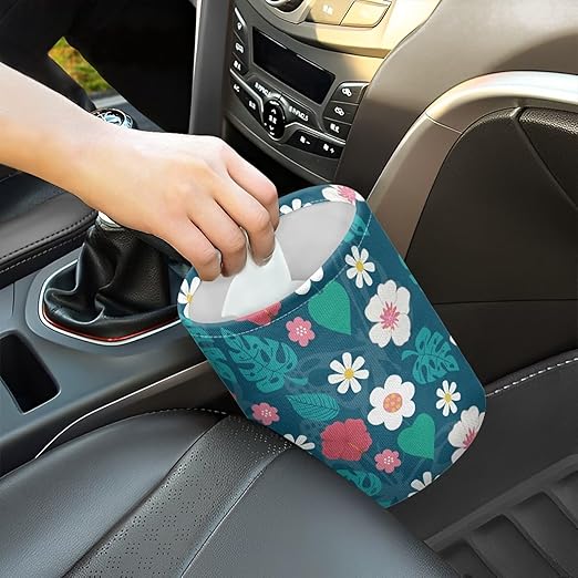 Tropical Daisy Car Trash Bin Universal Front Back Seat Garbage Bags for Car, Office, Home, Travel Camping Accessories, Potable Car Rubbish Bin, Easy to Install