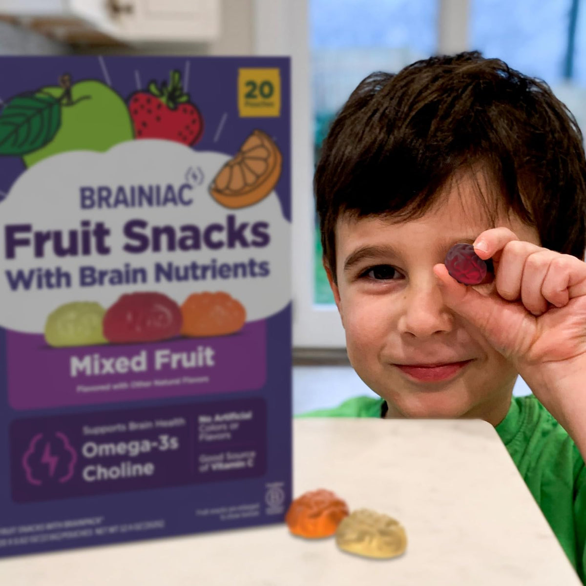 Brainiac Fruit Snacks, Brain Boosting Patented BrainPack Ingredients with Omega-3s DHA/EPA and Choline, Functional & Nutritious Snacks for toddlers and kids, Mixed Fruit, 40 count