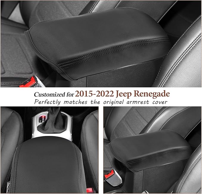 SKTU for 2015-2022 Jeep Renegade Center Console Cover Auto Central Console Armrest Pad 2022 Renegade Seat Box Cover 2022 Jeep Renegade Automotive Center Console Soft Cushion (Black Line)