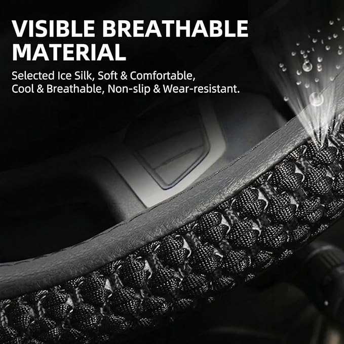 15“16”17“18”19“ 20 Inch Ice Silk Semi Truck Steering Wheel Cover (Black, 15 inch)