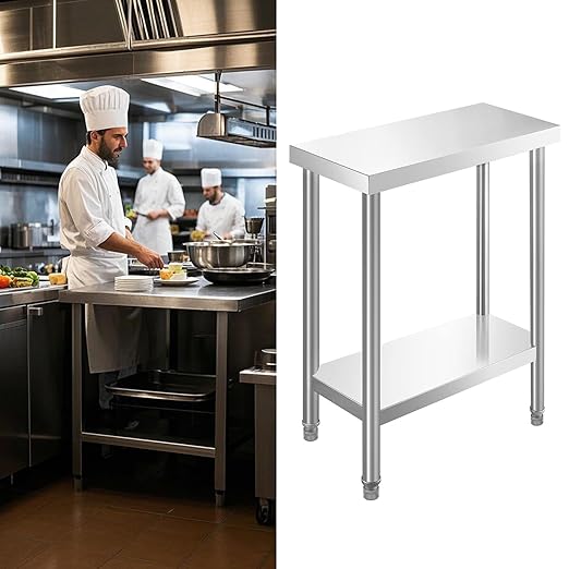 NSF 24 x 12 Inches Stainless Steel Table for Prep & Work, Commercial Heavy Duty Food Prep Worktable with Undershelf for Restaurant, Hotel，Small Kitchen, Food Truck, Home Bars