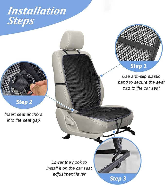YUNZLAN Breathable 3D Air Mesh Car Seat Pad,Summer Cool Chair Seat, Car Seat Pads, Home Office Chair, Wheelchair 20" x 20" (Black, 1 Pack Seat Pad)