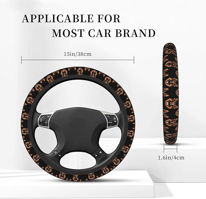 Neoprene Steering Wheel Cover German Shepherd Head Pattern Car Steering Wheel Cover Universal Fit for Most Cars