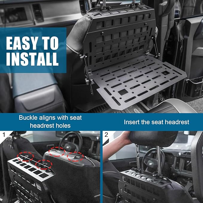 Heavy Duty Car Back Seat Rigid MOLLE Panel Headrest Insert Organizer Storage Rack Compatible With For Chevy Solod Jeep Wrangler Gladiator Toyota Tacoma Ford Bronco F150 Backseat Storage Panel