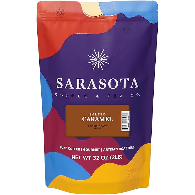 2 lb Caramel Ground Coffee | Caramel Flavored Coffee Medium Roast | Bulk Sweet Smooth Flavored Ground | Specialty Grade | 32 oz
