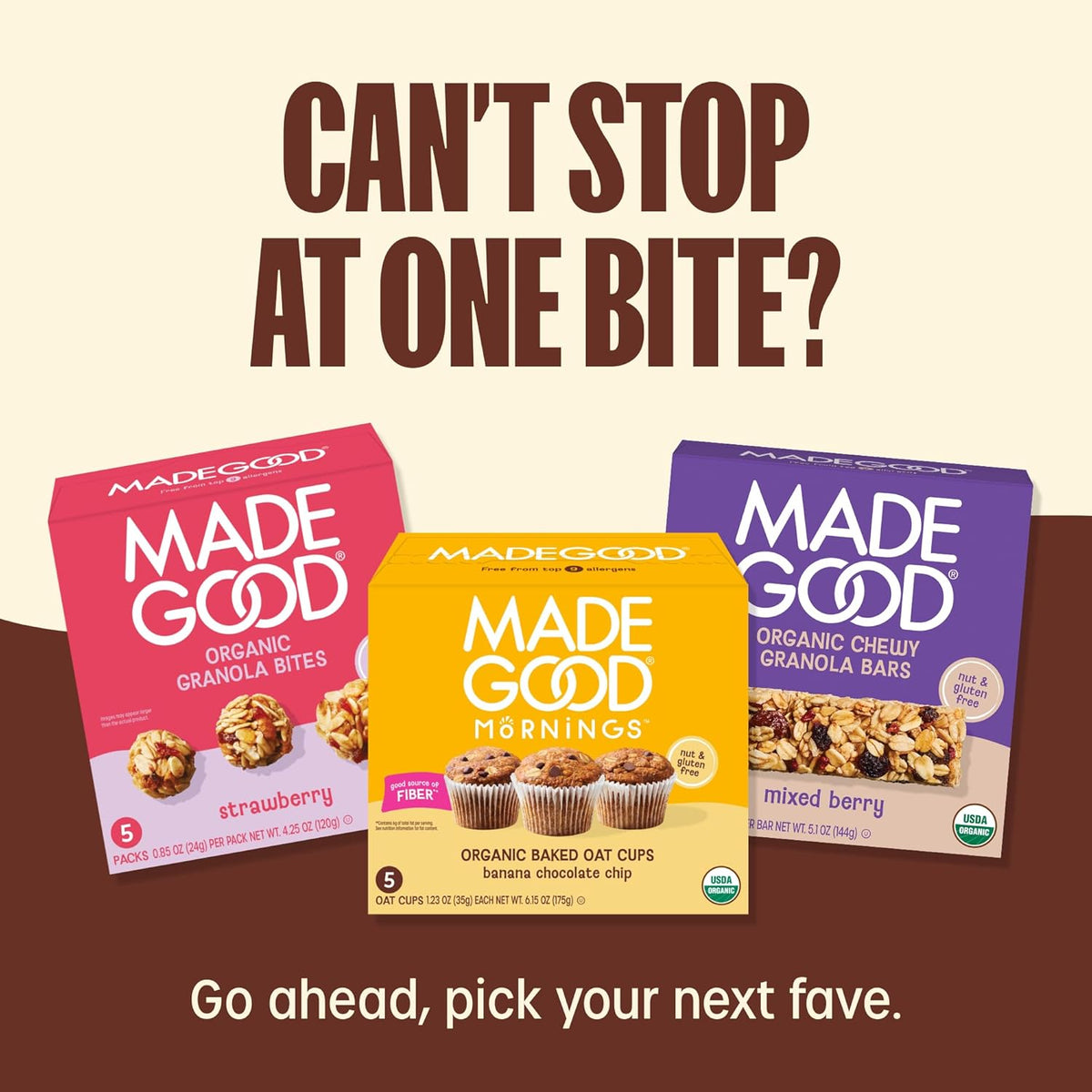 MadeGood Mornings Soft Baked Breakfast Bars, Chocolate Chip, 1.06 Oz (30 Count) Gluten Free Snacks