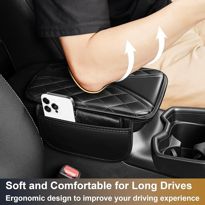 YORKNEIC Center Console Cover Fit for Ford Fusion,Upgraded Faux Leather Car Arm Rest Cover Pad with 2 Storage Bags,Anti-Scratch/Wear-Resistant/Waterproof Car Armrest Cover Protection(Black)