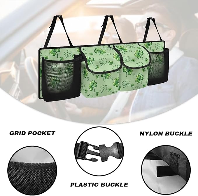 Car Trunk Organizer SUV Accessories Green Leaf Car Organizer St Patricks Day Decorations Adjustable Space-Saving Car Organization for SUV/MPV/Truck/Sedan, Your Trunk to Look Organized and Nice