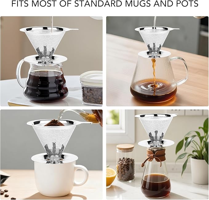 Pour over Coffee Maker, Reusable Metal Coffee Filter, Single Cup Pour over, Stainless Steel