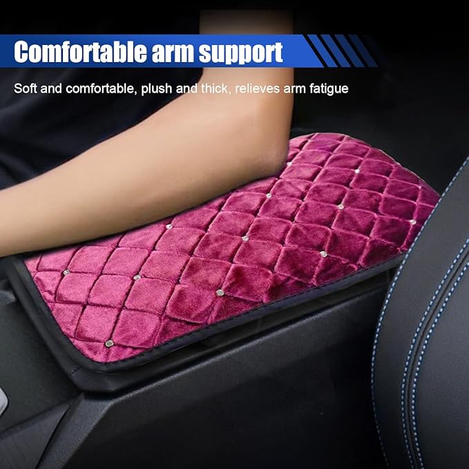 Plush Car Center Console Pad, Bling Diamond Car Armrest Cover, Soft Seat Box Cover Protector, Universal Car Interior Decoration Accessories Fit Most Vehicle, SUV, Truck, Car (Pink)