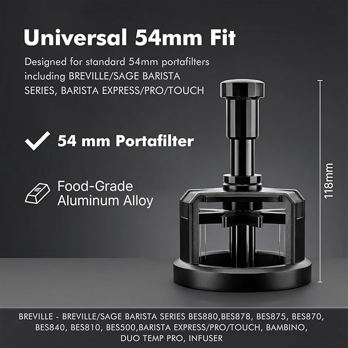 54mm Press & Spin WDT Tool, Espresso Stirrer with 8 Needles, Magnetic Base, Adjustable Depth, Compatible with Breville BES870/BES875/BES878/BES880, Barista Coffee Distribution Tool