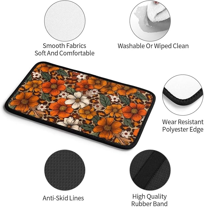 Brown Floral Center Console Cover Boho Hippie Daisy Cute Armrest Covers Soft Cozy Protector Interior Middle Console Lid Cover Pad Leopard Vintage Arm Rest Covers