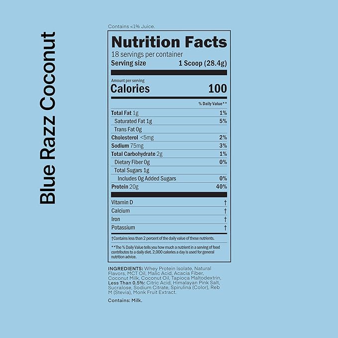 Oath Nutrition Clear Whey Isolate Protein Powder, Blue Razz Coconut, 20g Complete Protein per Serving, No Added Sugar, Grass-Fed, 18 Servings
