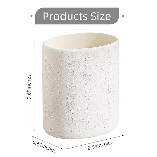 Trash Can, 1.6 Gallon Small Bathroom Trash Can, Simple Oval Stone Look Garbage Bin, Decorative Waste Basket for Kitchen Office, Home Decor, Bedroom, Living Room Ivory White