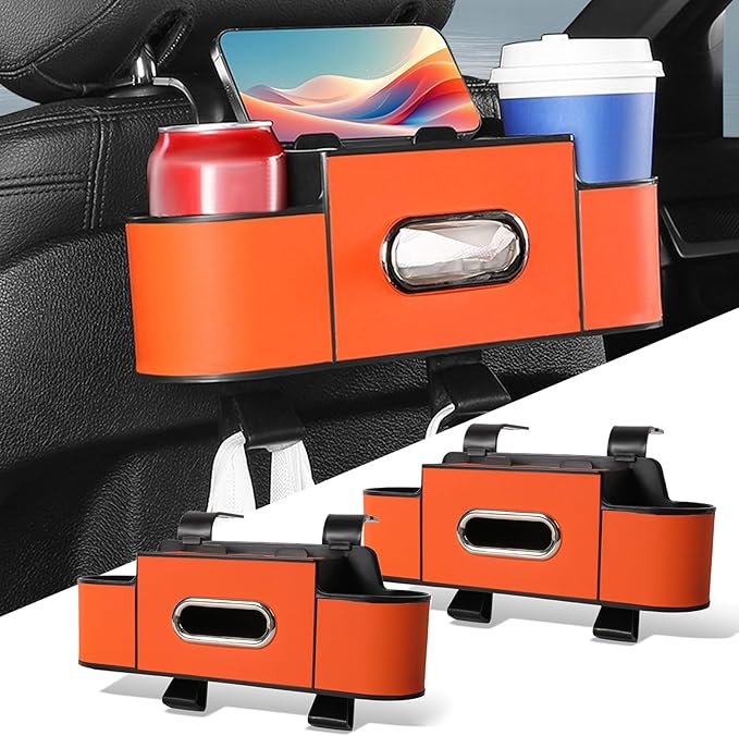 2026 New Car Organizer Back Seat, Car Organizers and Storage Box Behind Seat, 3-in-1 Multifunctional Car Backseat Organizer with Cup Holder & Tissue Box for Hold Phone, Snacks, Drinks, Handbag (B*2)