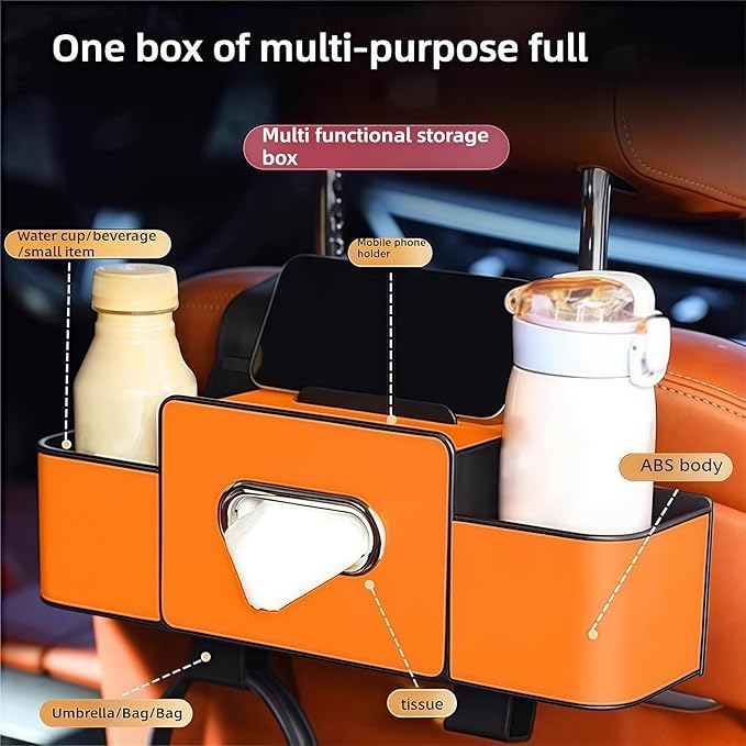 3-in-1 Car Backseat Organizer, Multifunctional Car Seat Back Storage Box, Car Organizers and Storage, For Hold Drinks, Handbag, Keep Your Ride Clean & Organized (Hook Installation, Black)