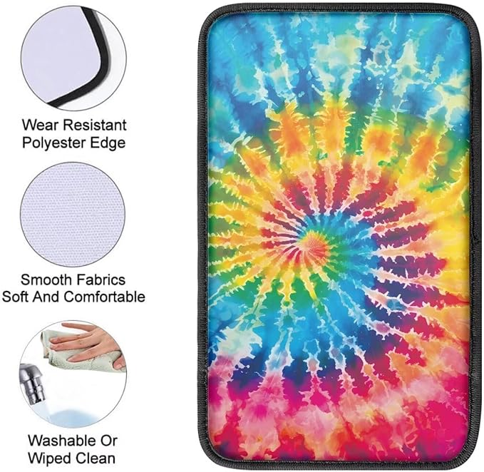 Mintutlipy Colorful Tie-Dye Automotive Center Console Cover Car Storage Box Mat Soft Breathable Car Armrest Cushion Protector