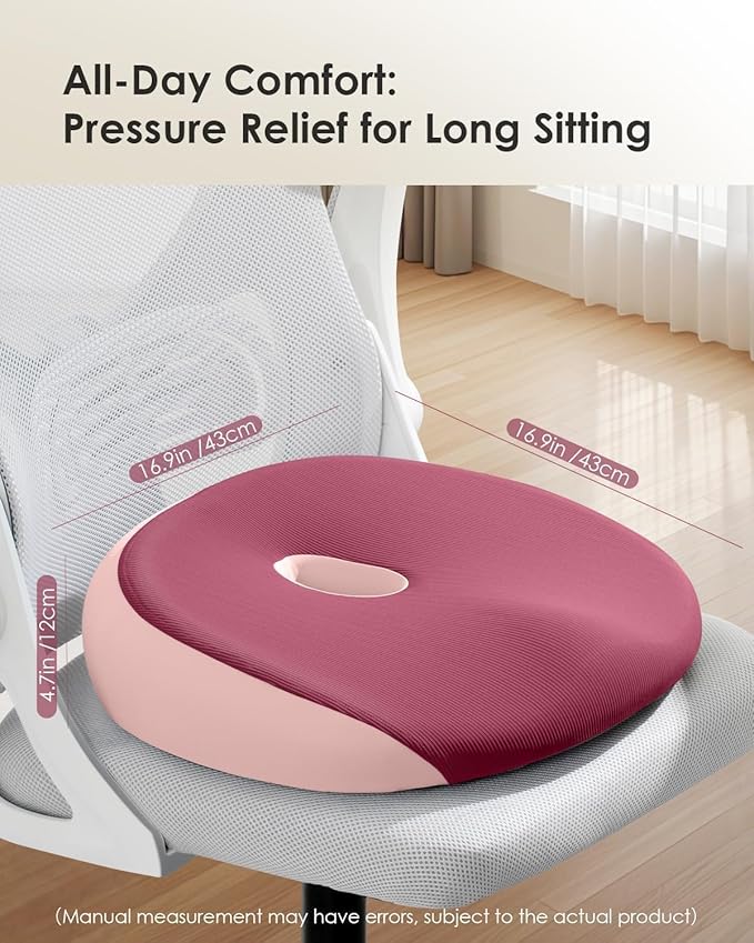 FLORICH Large Car Seat Cushion for Long Sitting, Ergonomic Memory Foam Driving Seat Cushion for Back & Sciatica Pain Relief, Non-Slip Washable Seat Cushion for Car, Driver, Office-Pink