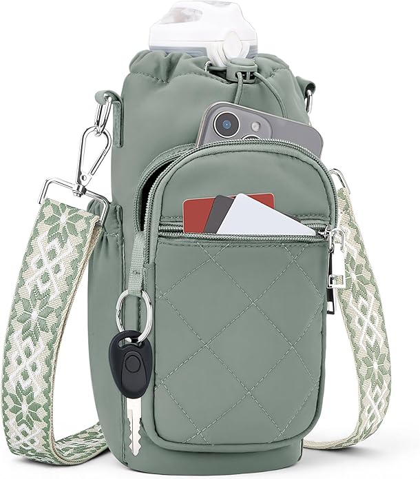 Water Bottle Carrier Bag with Strap, Water Bottle Purse with Phone Pocket 40oz for Walking Hiking
