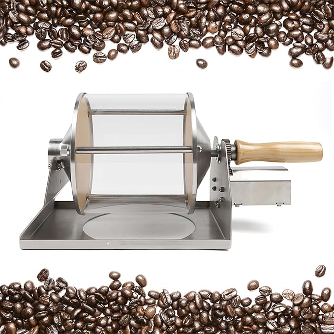 Gas Coffee Bean Roaster, Small Household Gas Stove Coffee Bean Roasting Machine Coffee Roasting Machine Set by Kitchen Stove 400 Grams with Funnel & Power Adapter L38 x W 21 x H 21.5 Cm
