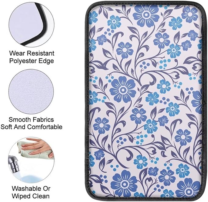 Blue Flower Car Center Console Armrest Pad Cushion Daisy Floral Cars Accessories Breathable Soft Car Center Console Cover Seat Box Cover for Sedan, Van, SUV, Trucks