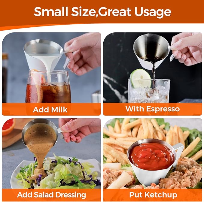 YARRAMATE Stainless Steel Espresso Shot Cup, Double Spout Metal Espresso Measuring Cup with V-Shaped Mouth, Espresso Accessories, 3.4OZ/100ML (White)