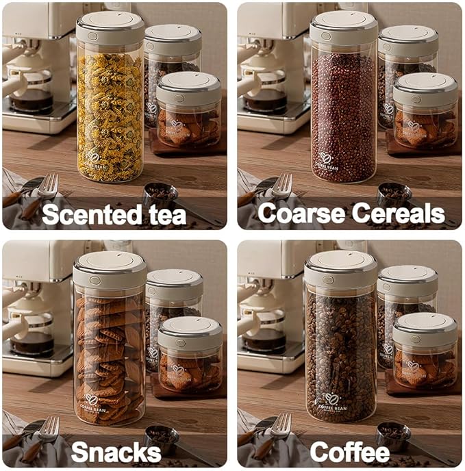 Aerbee Coffee Bean Canister, 57OZ Food Grade Coffee Bean Sealed Jar with Date Tracker and Waking Food Valve, Vacuum Food Storage Containers for Flour, Grain, Snack, Sugar, Tea (1.7L)