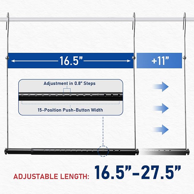 Hanging Closet Rod Extenders, Adjustable Width and Height Closet Extender Hanging Rod, Space-Saving Closet Hanging Rod, Heavy Duty Closet Bar for Hanging Clothes, 1 Pack Black