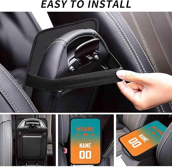 Custom Car Armrest Cover,Add Personalized Name and Number As Gifts for Loyal Football Fans,Auto Center Console Pad Car handrail Box Cushion,Fit for Most Car
