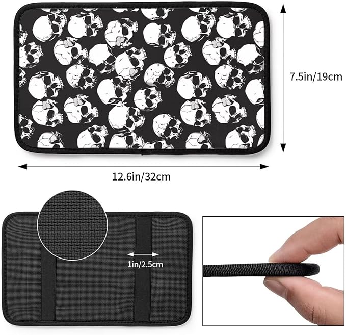 Car Center Console Cover Skull Gothic Goth Polyester Armrest Cushion Pad Protector Black White Auto Interior Accessories Arm Rest Covers