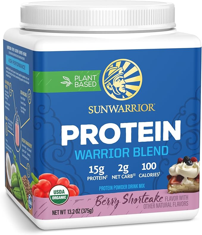 Sunwarrior - Warrior Blend, Plant Based, Raw Vegan Protein Powder with Peas & Hemp, Berry, 13.2 Ounce (Pack of 1)