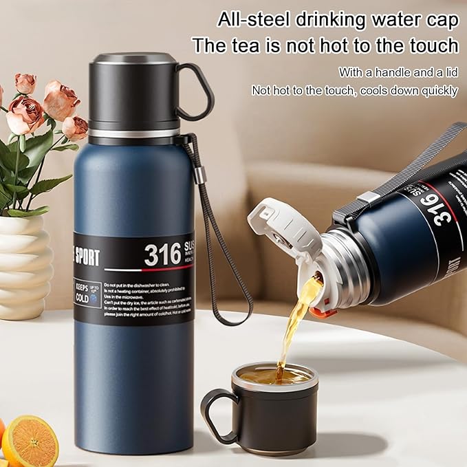Double wall vacuum Leakproof stainless steel wide mouth insulated water bottle;tea tumbler with tea strainer infuser basket,cup and lid; travel coffee thermoses hot drinks;portable cold thermal flask