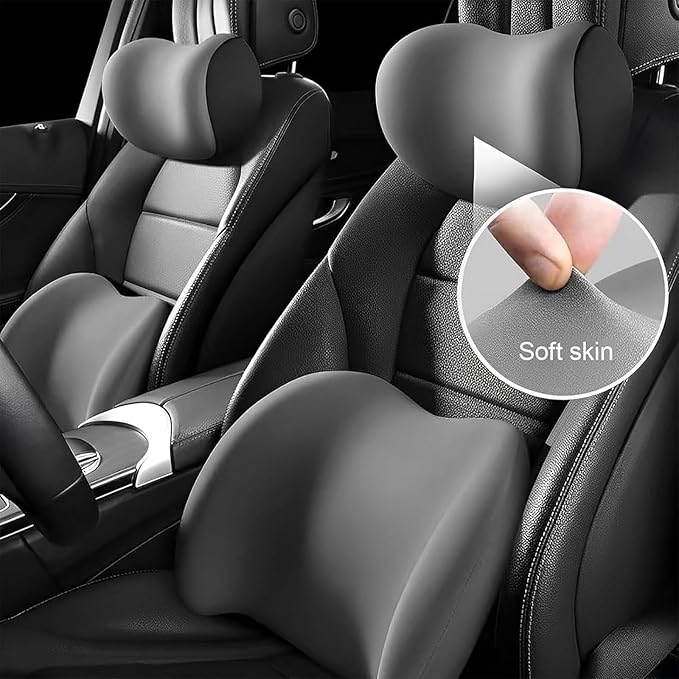 Headrest Lumbar Pillows Car Seat for Ford F150 2011-2025, Ergonomic Neck Back Support Cushion, Comfortable Breathable Washable Cover, Memory Foam,Black