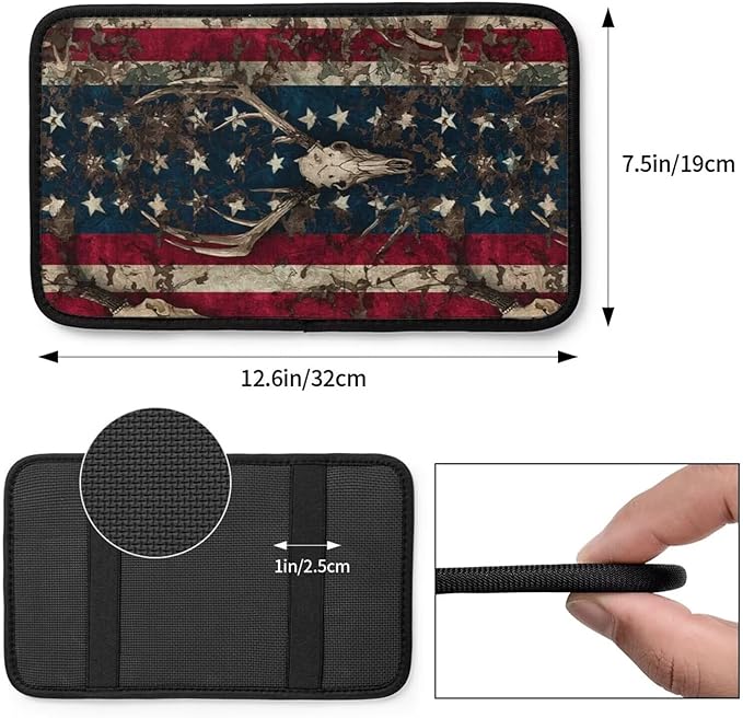 American Flag Print Center Console Cover Vintage Elk Star Stripe Middle Arm Rest Cushion Pad Armrest Seat Box Lid Protective Covers Car Center Console Pads