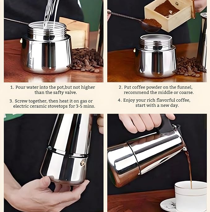 Stainless Steel Moka Pot, Gas/Electric Stovetop Espresso Maker, Percolator Coffee Pot Italian Percolator Cuban Café Brewing, Greca Coffee Maker (12CUP 600ml)