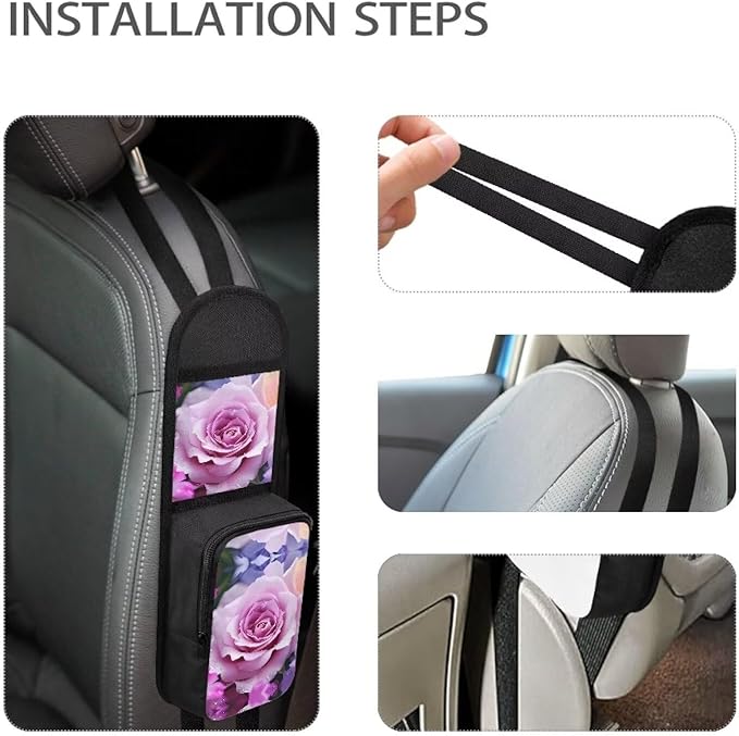 3D Rose Flower Auto Seat Storage Bag Multi-Pocket Seat Side Organizer Multifunctional Car Seat Storage Hanging Bag Suitable for Cars, SUVs, Trucks
